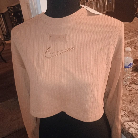 Nike Ribbed Cropped Sweater in Tan - Picture 4 of 6